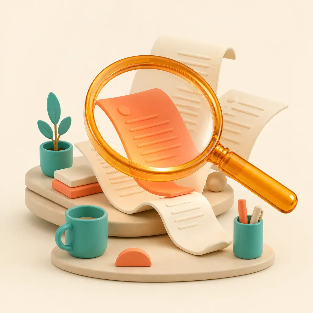 Illustration of a magnifying glass inspecting a document